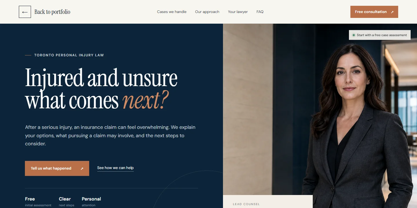 Desktop preview of Magneo’s classic personal injury website design concept