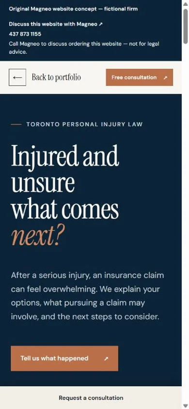 Mobile preview of the same personal injury website design concept